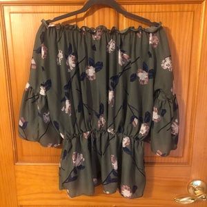 Olive floral off the shoulder top